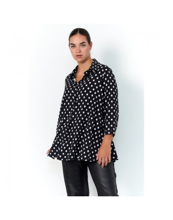 Chemise noire pois blancs